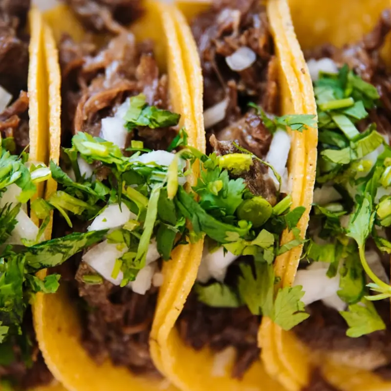 Carnitas street tacos with cilantro and onion